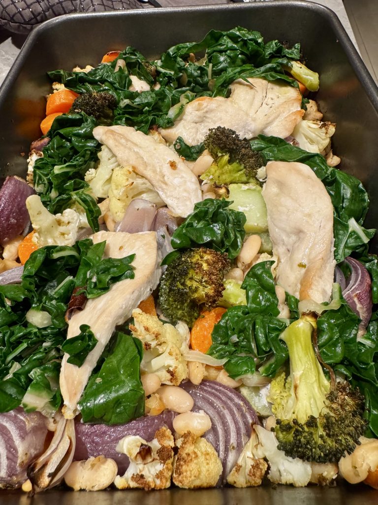 Chicken veggie tray bake